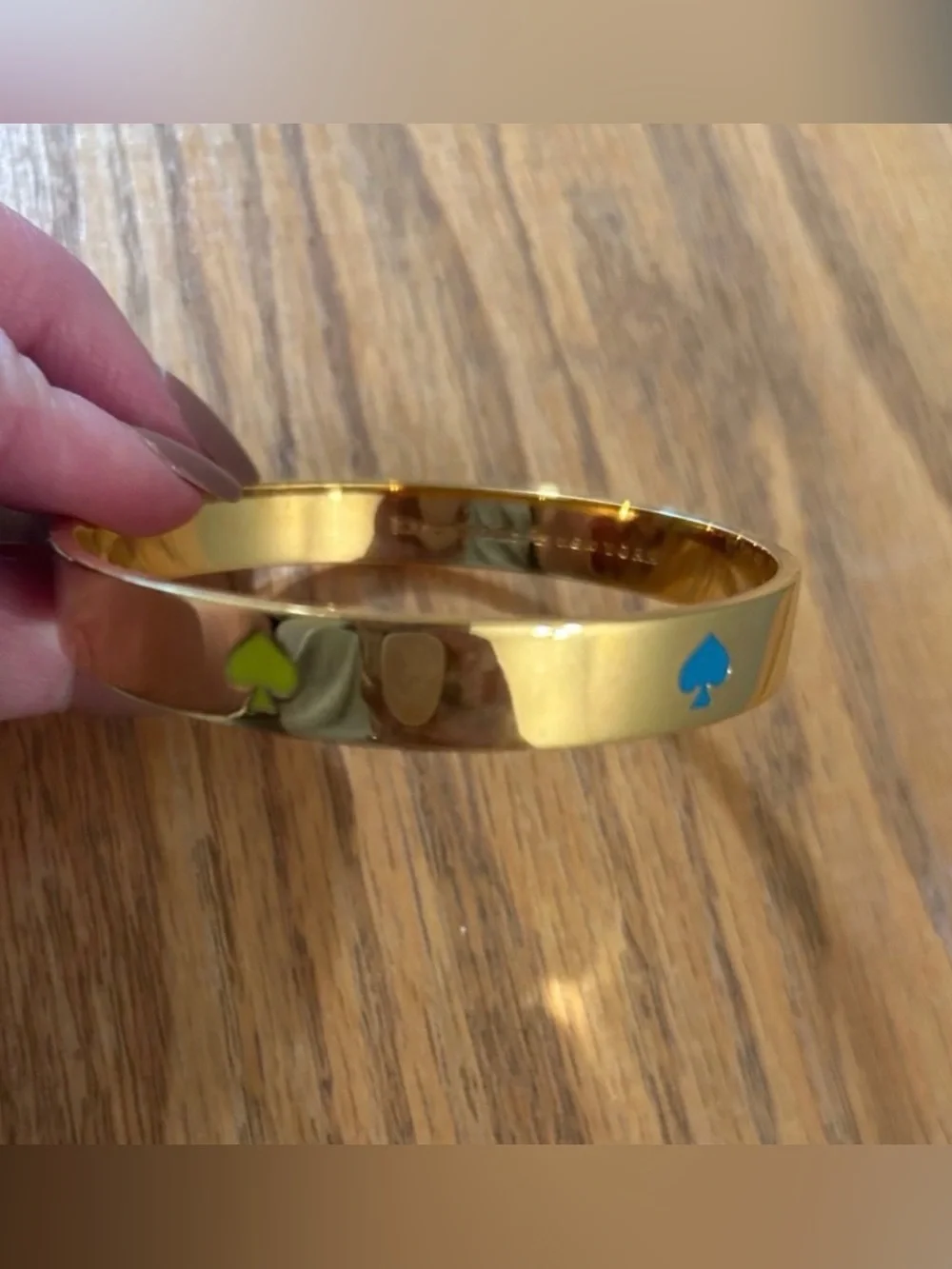 kate spade NWOT Gold Bangle with Blue and Pink Spade Accents